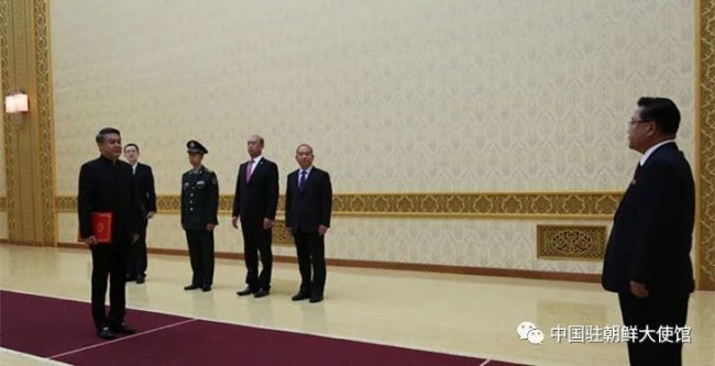 中(zhong)國駐朝鮮大使(shi)王亞軍向崔龍(long)海委員長遞交(jiāo)國書